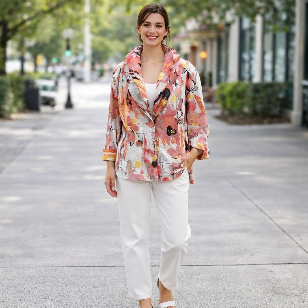 Toni Morgan Floral Blazer Jacket Artsy Abstract Cottagecore Feminine Romantic XL